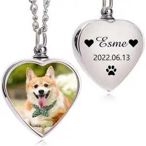 Personalized Pet Ashes Necklace Custom Photo Text Double Sided Heart Cremation Urn Pendant Memorial Jewelry Keepsake Gift for Dog Cat Lovers Women Men