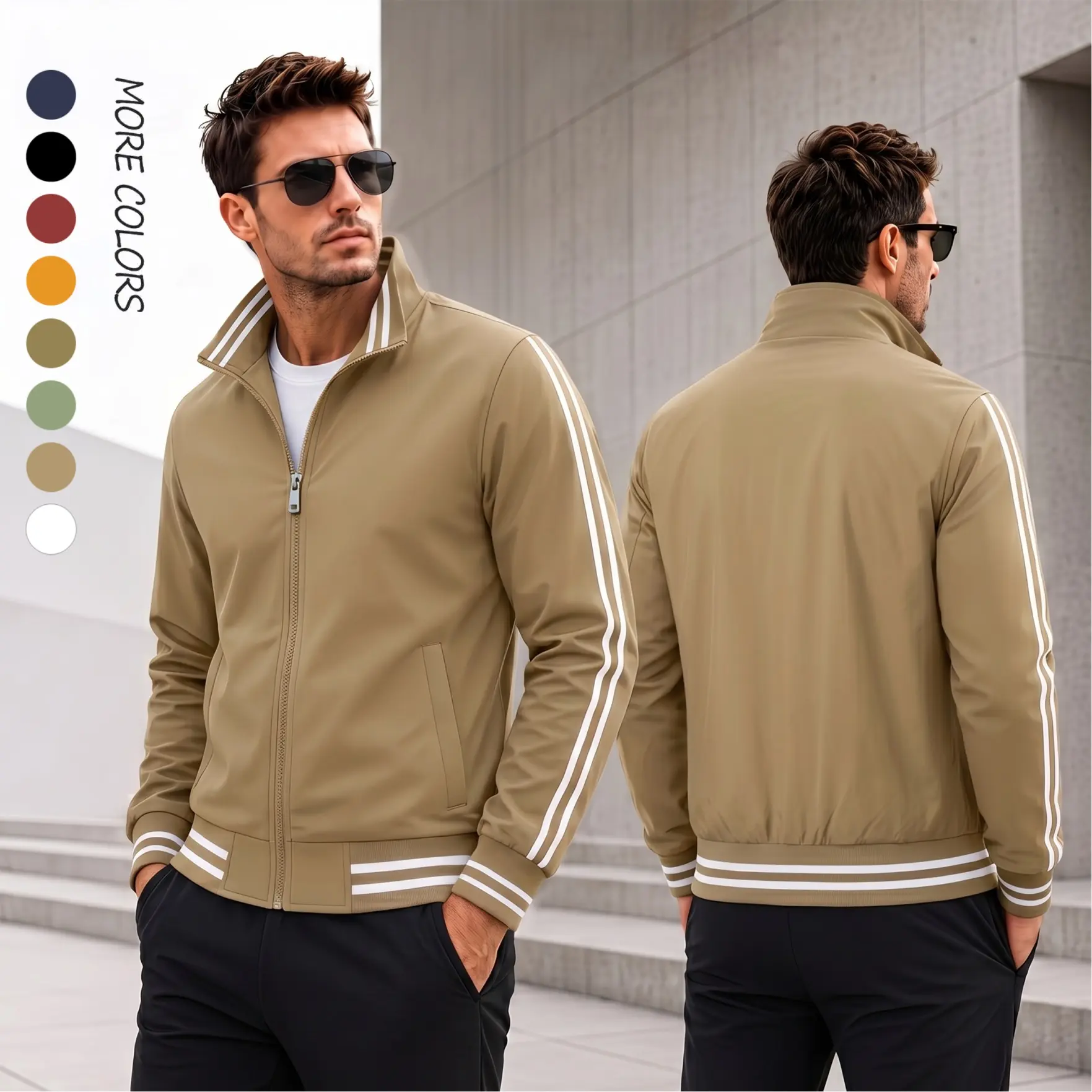 Men’s Lightweight Bomber Jacket – Minimal Flight Jacket with Ribbed Hem & Cuffs, Casual Streetwear Zip-Up Pilot Style Outerwear