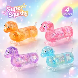 Glitter Dachshund Squishy Toy, Slow Rising Stress Ball, Super Soft Sensory Fidget Toy for Anxiety Relief, Home Office Desk, Travel, Birthday Gift, Party Favor, Classroom Prize