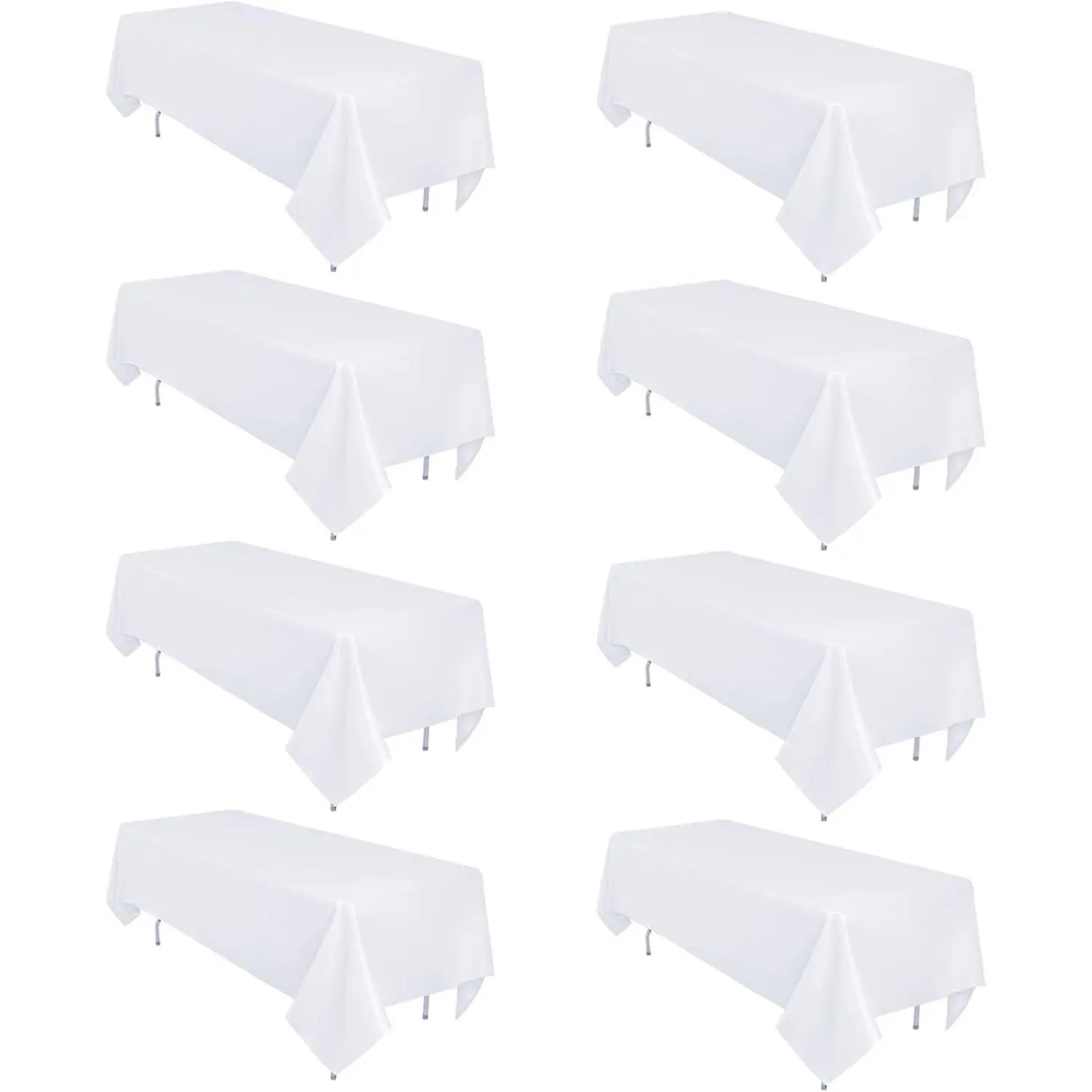 8-Pack White Polyester Tablecloths, 60x126 In Rectangular Wrinkle-Resist Covers for 8-Foot Rectangle Tables, Washable for Wedding & Banquet Events, Wrinkleresist