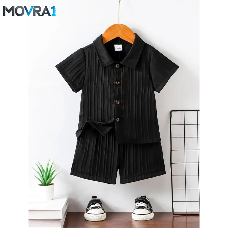 MOVRA1 Two-Piece Set Toddler Boy's Solid Short Sleeve Shirt & Elastic Waist Shorts, Casual Clothes Kids, Little Boys