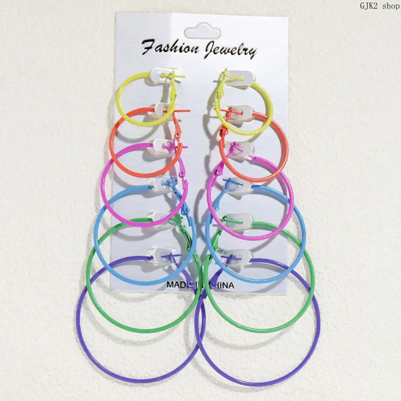 Multicolor Hoop Earrings Set, Vibrant Large Thin Hoop Earring Multipack for Women Daily Party Wear