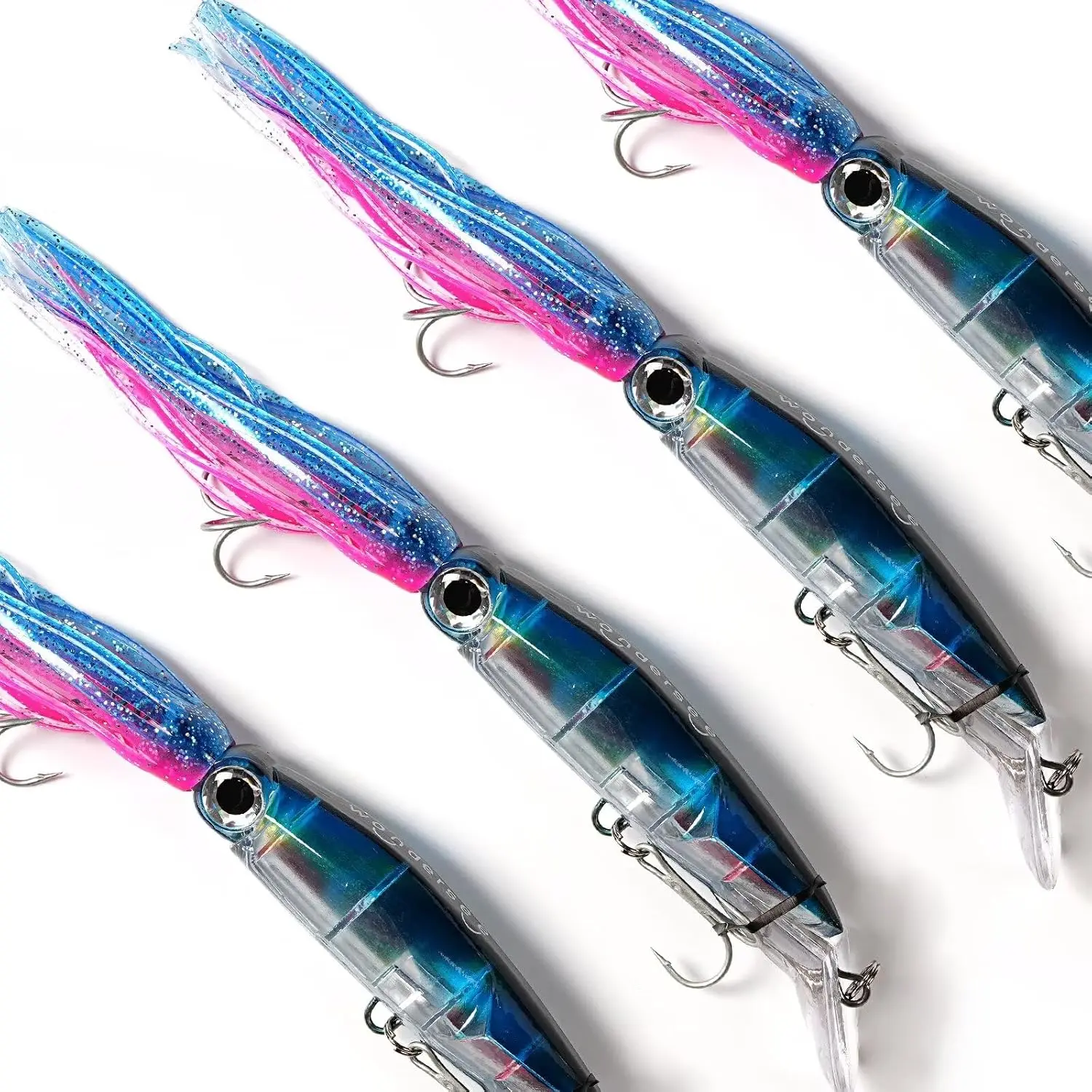 Squid Fishing  Soft Hard Lures Kit Swimbait Crankbait Jig  Weighted Holographic 4 count
