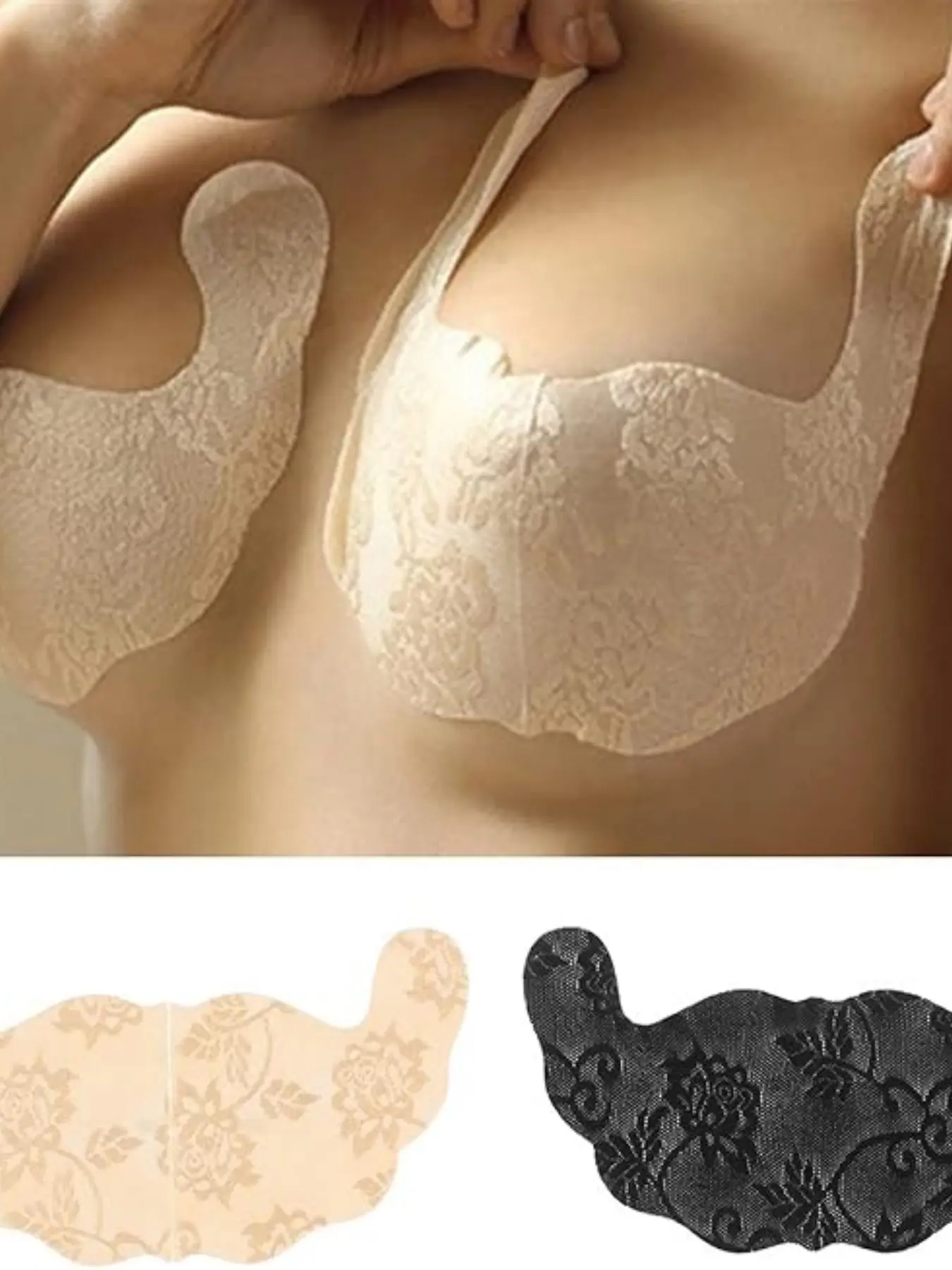 Three pairs of thin, horn-shaped lace breast pads, invisible and supportive, preventing sagging and lifting the bust, breathable and contouring, no need for a bra, suitable for backless outfits, Invisible Bra Padding, Bra Pads Inserts