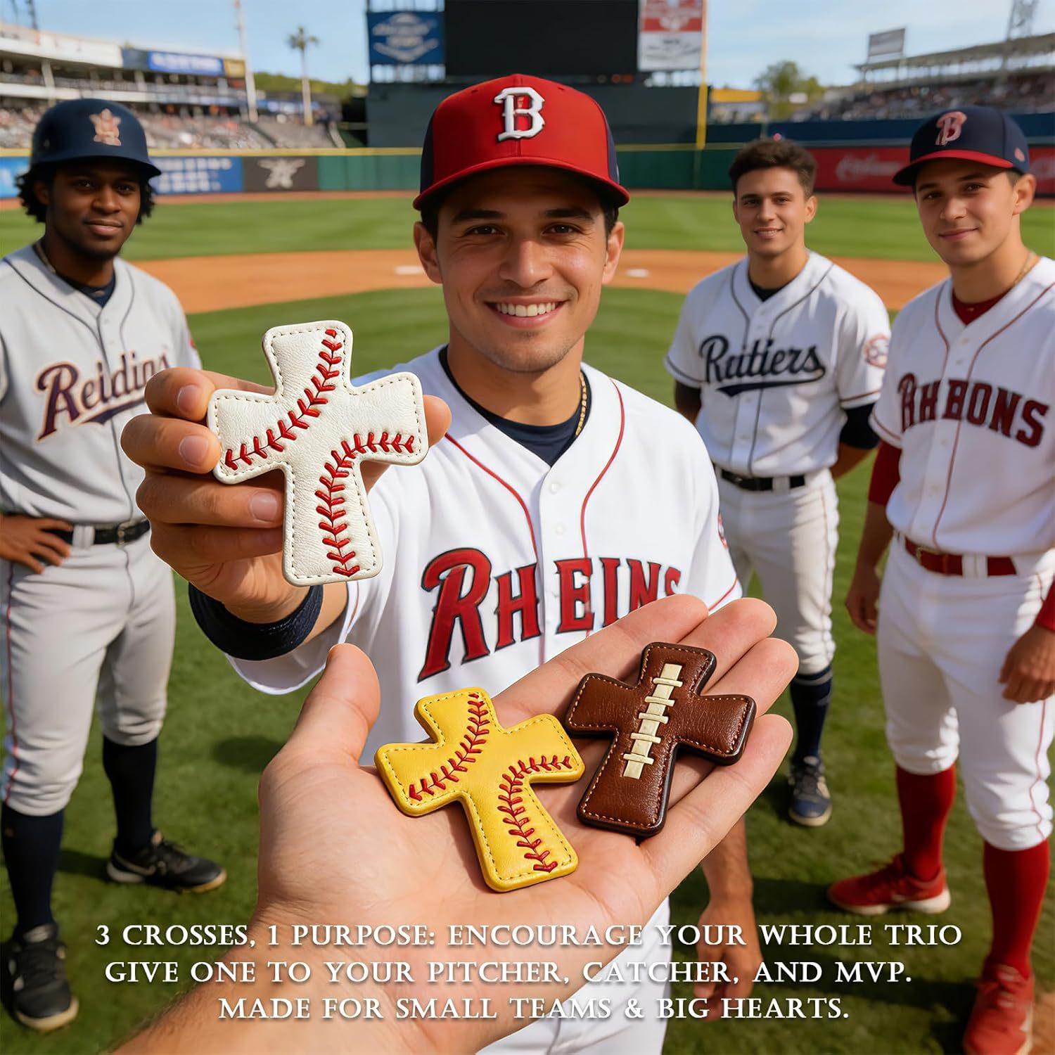 Baseball Cross Token Gift, Leather Pocket Blessing Card for Athletes