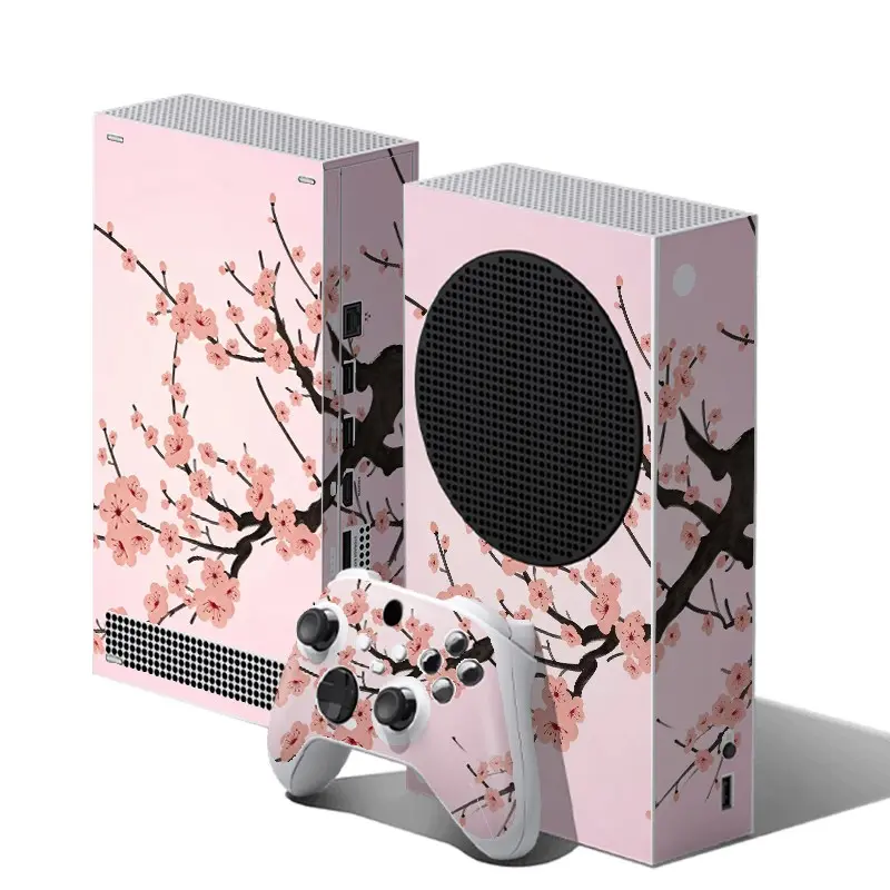 Pink Cherry Blossom Floral Vinyl Skin Decal Set for Xbox Series S, Includes 1 Console Skin + 2 Controller Skins, Soft Pastel Pink Cherry Branch Aesthetic Art Pattern, Durable Scratch‑Resistant, Removable No Residue PVC Vinyl Sticker