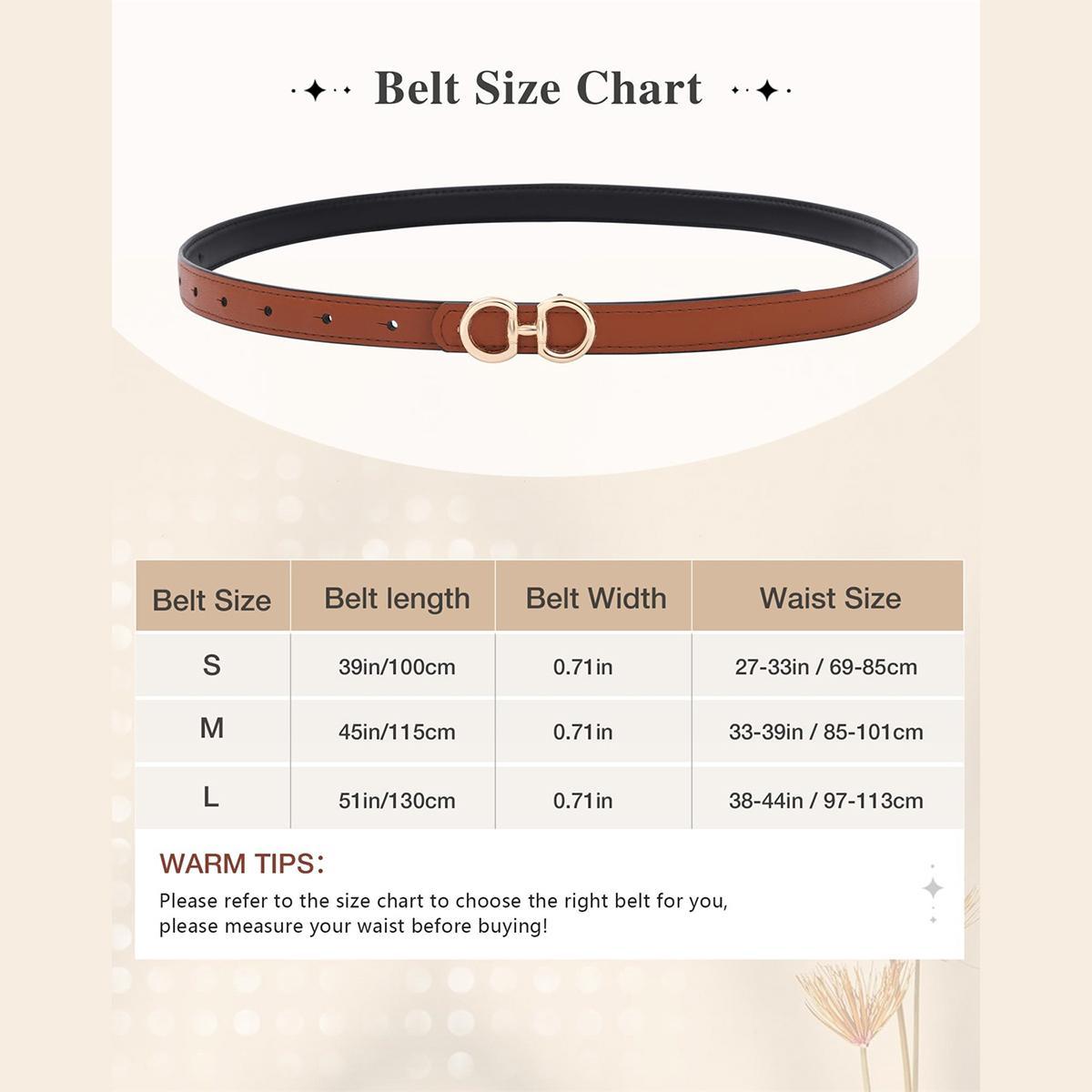 AWAYTR Reversible Women Fashion Thin Belt Two Sided and Two Colored Elegant PU Leather Tight Waist Belt with Gold Buckle Vintage Two-in-One Jeans Dress Long Coats Belts Lady Accessories