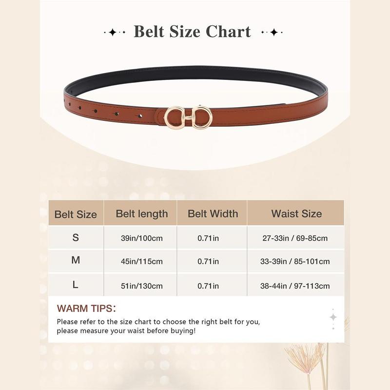 AWAYTR Reversible Women Fashion Thin Belt Two Sided and Two Colored Elegant PU Leather Tight Waist Belt with Gold Buckle Vintage Two-in-One Jeans Dress Long Coats Belts Lady Accessories
