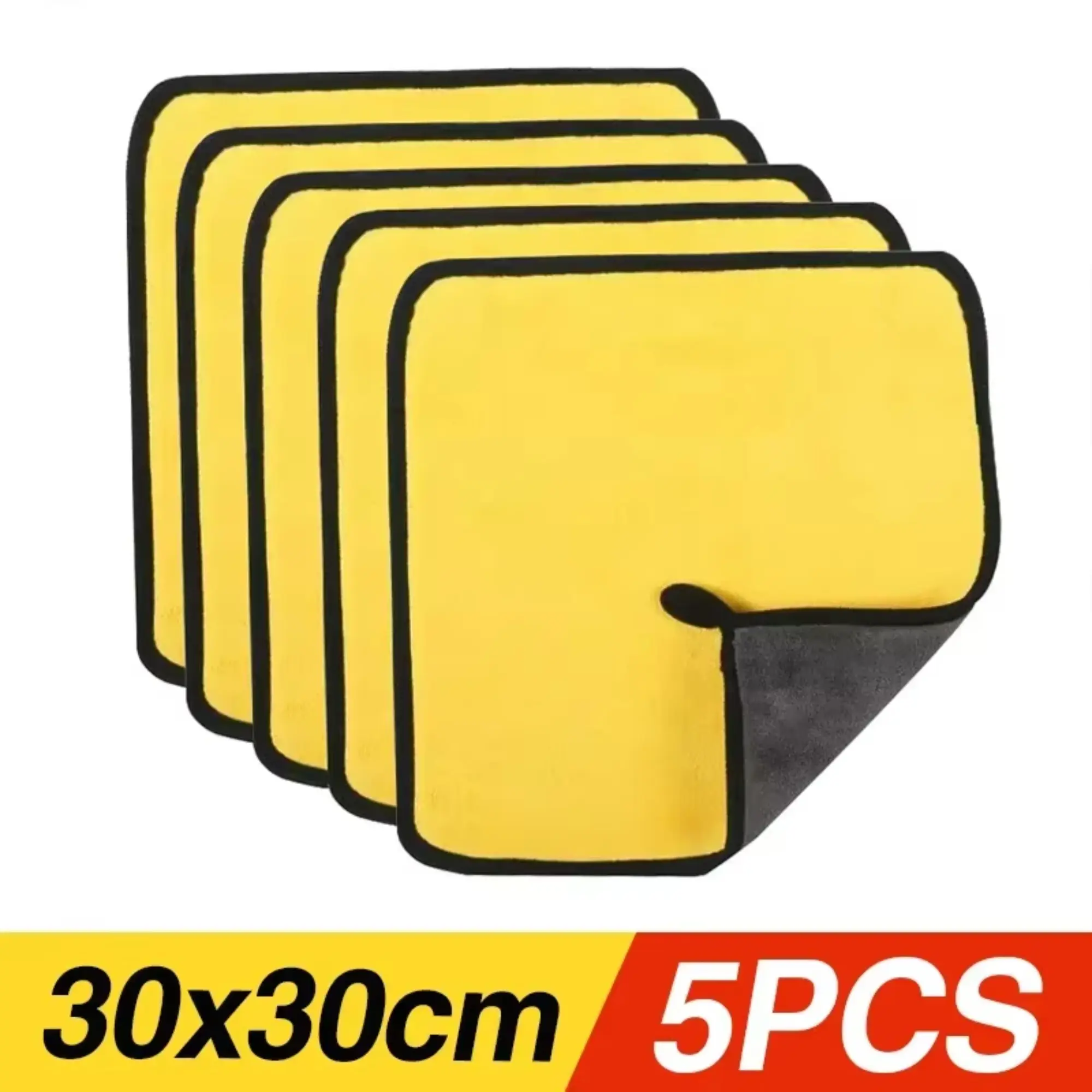 Soft Thick Yellow Microfiber Car Towel Drying Cloth - Polyester Reusable Multi-Purpose Cleaning Cloth for Household Auto Care, High Water Absorption