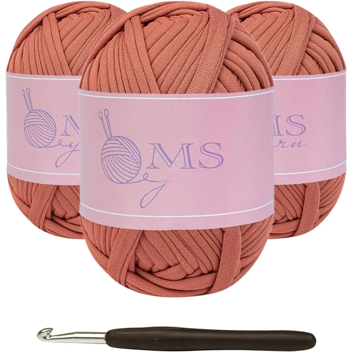 3x100g/30yds Tshirt Yarn for Crochet Basket/Bag, High Elastic T Shirt Crochet Yarn with Hook (Dusty )