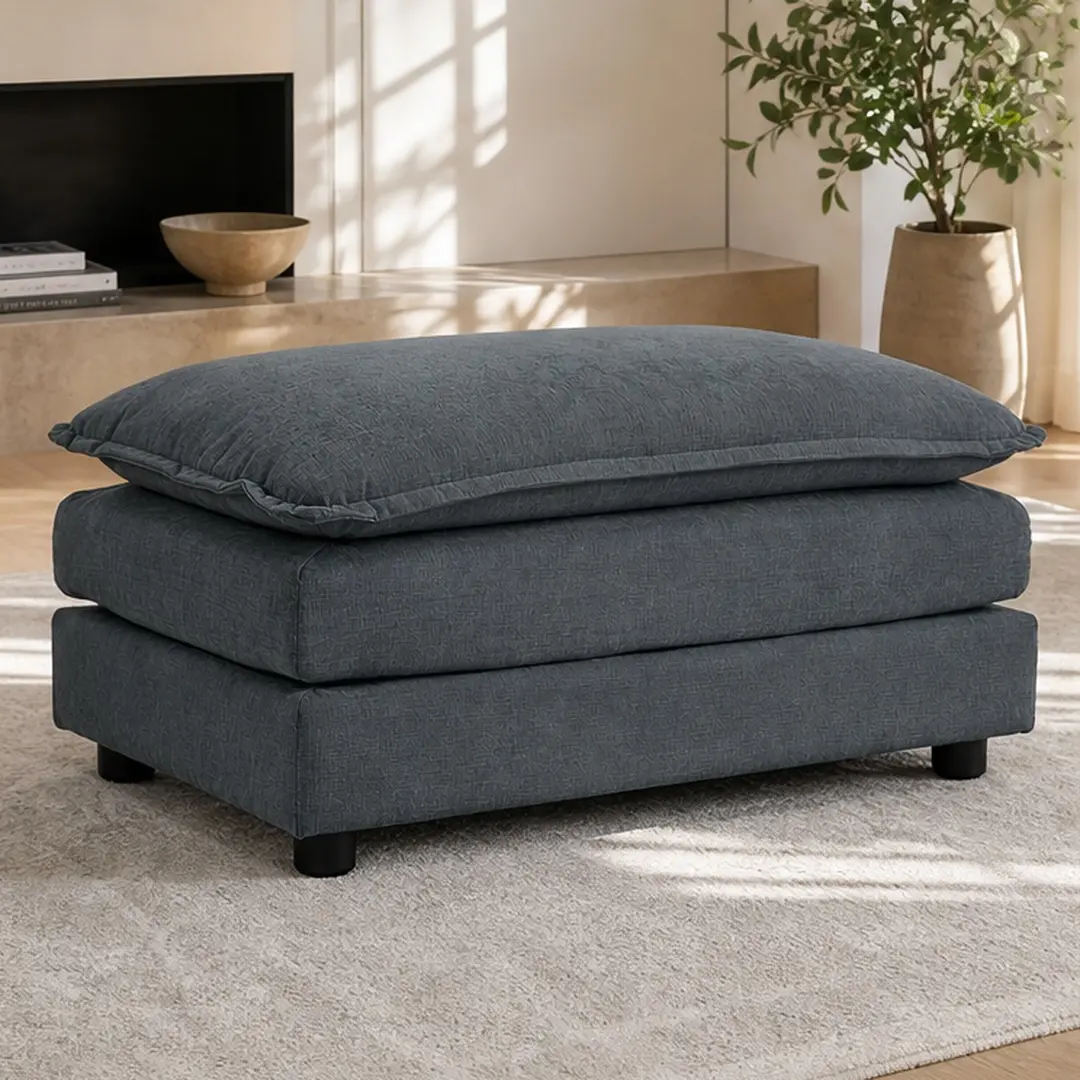 ARCH Chenille Ottoman Footrest Stool for Living Room, 22x35x18 Inch Grey Fabric Upholstered Foot Stool with Solid Wood Frame, Comfy Sponge Filled Ottoman for Sofa Accent Chair, Home Office Use, Grey Color Options, Chenille Material