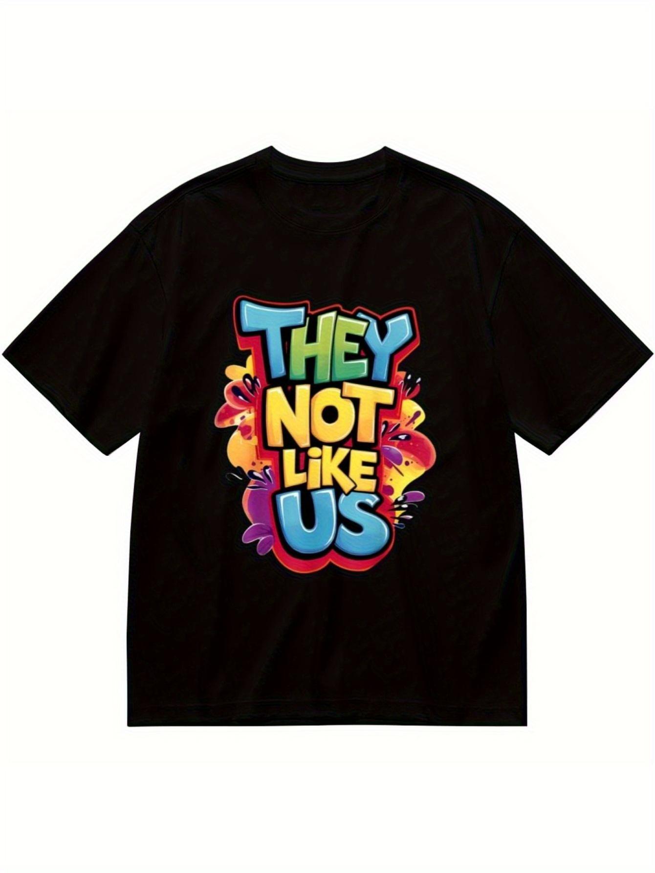 Youngsters' "They Not Like Us" Graphic Cotton T-Shirt - Vibrant Colorful Lettering, Soft & Comfortable Regular Fit Short Sleeve Tee for Boys & Girls, Black with Multicolor Geometric Design, Casual Round Neck All-Season Top, Teen Tshirts for Girls (3-13Y)