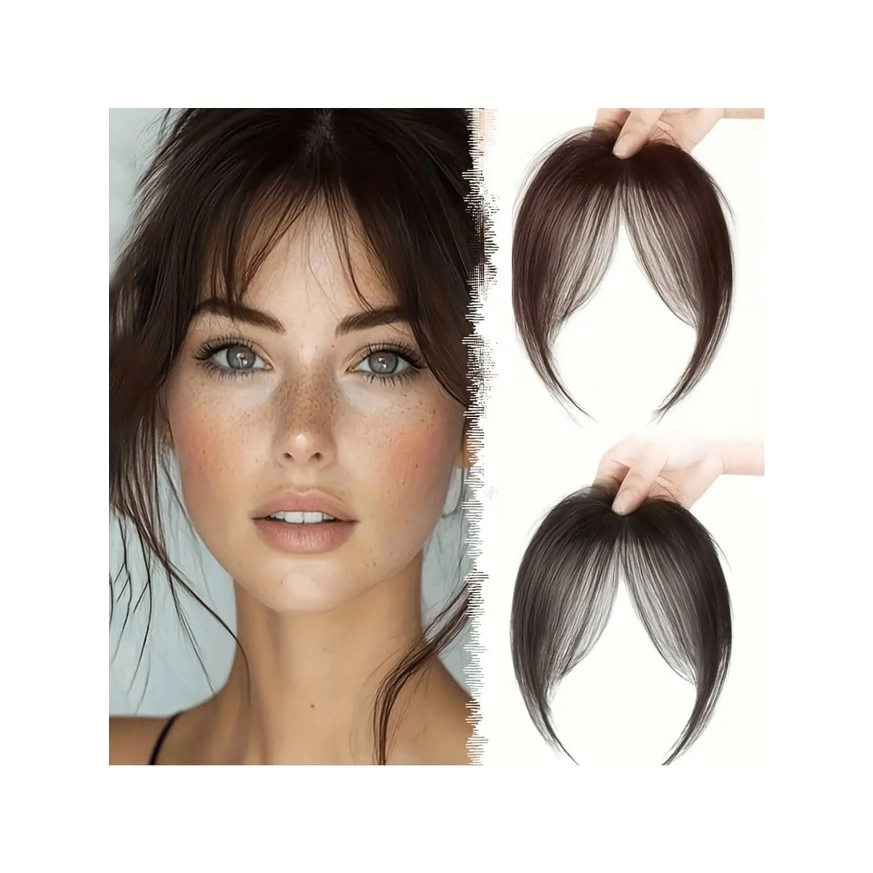 Middle Part Wispy Bangs Hair Topper, Invisible Seamless Lightweight Fluffy Hairpieces For Volume