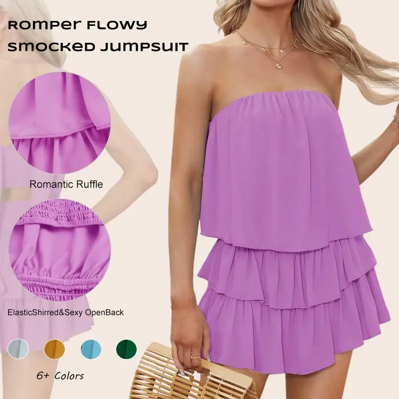 Imily Bela Women Off The Shoulder Romper Flowy Strapless Smocked Jumpsuit Playsuits Dress Imily Bela Women Off The Shoulder Romper Flowy Strapless Smocked Jumpsuit Playsuits Dress