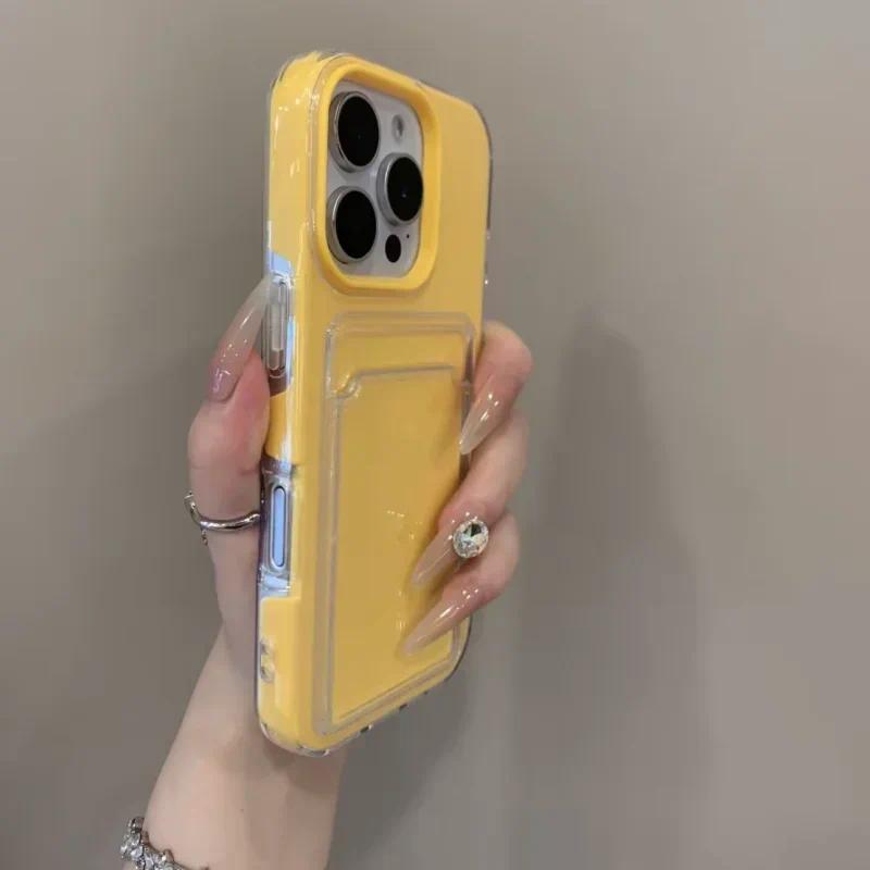 Luxury Clear Card Slot Holder Phone Case For IPhone 16 15 14 13 12Pro Max Wallet 2 in 1 Soft Protector Shockproof Candy Cover