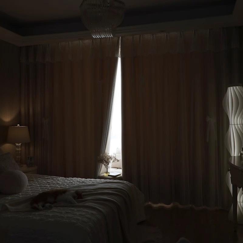 Double Layer Curtain, 2 Counts/set Modern Simple Solid Color Curtain, Window Drapes for Home Living Room Bedroom Decor