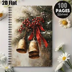 1 Christmas Spiral Notebook, 5.7x8.26 Inch, Festive Design with Bells & Berries, Lined Pages, Durable Coil Binding, Perfect for Holiday Journaling, Xmas Gift Ideas, Christmas Party Notes, Winter Season Memo Book, Ideal for Christmas Lovers and Holid