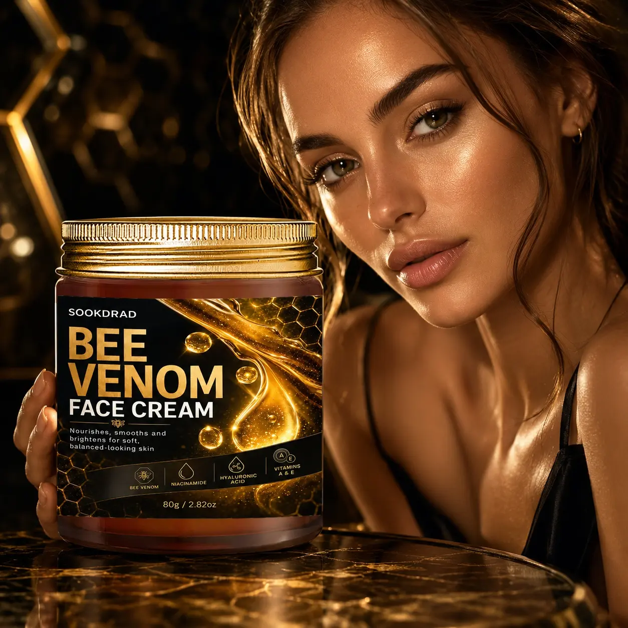 Bee Venom Face Cream, Bee Venom, Niacinamide, Hyaluronic Acid, Vitamins A & E, nourishes, smooths, brightens, Boosts Skin Radiance, for face, all skin types, 80g / 2.82oz