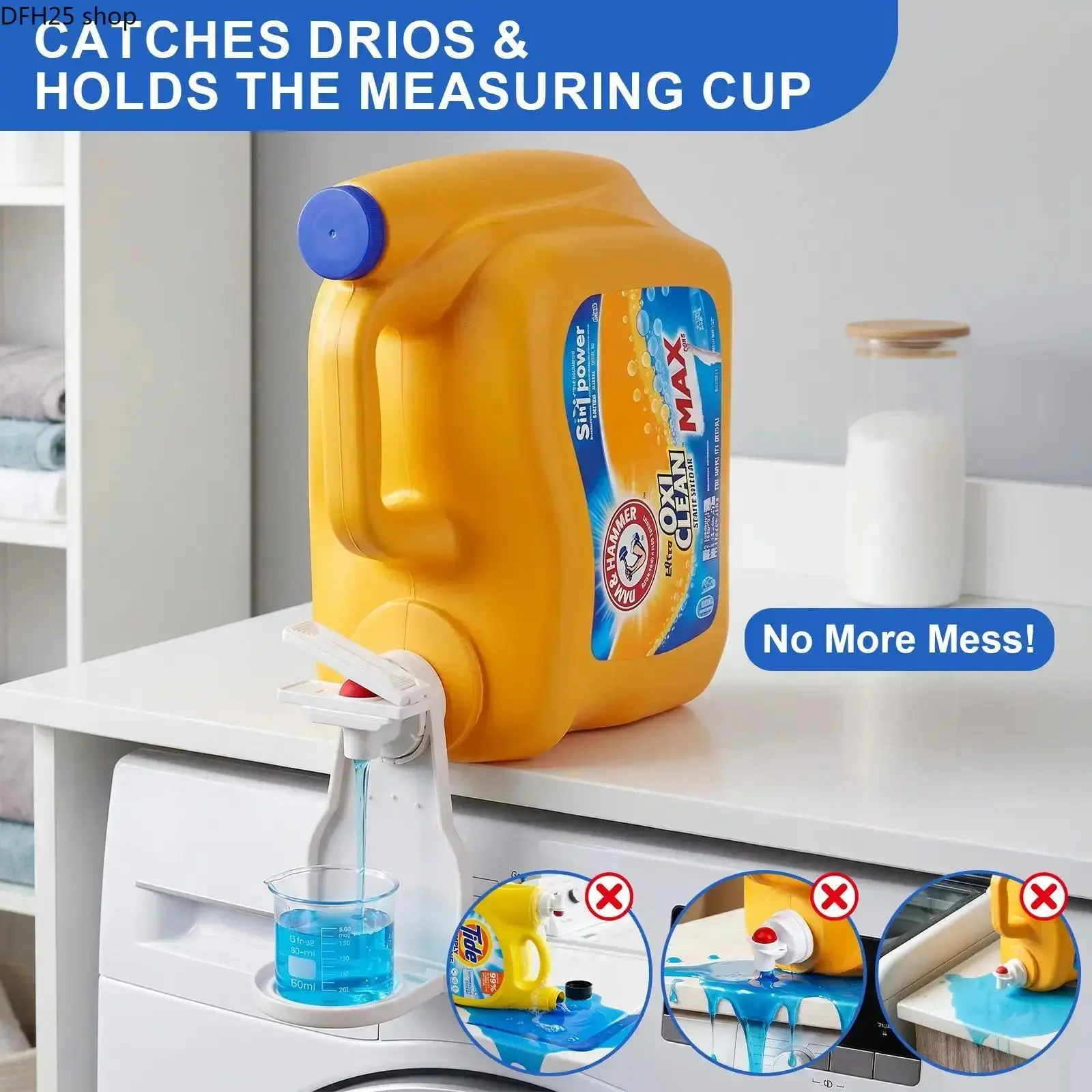 Detergent Dispenser Cup Holder With Drip Tray for Laundry Organization Kitchen Bathroom Liquid Soap Storage Container Smooth Pour Practical Home Accessory
