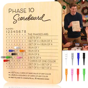 Phase 10 Scoreboard - Portable Card Game Sore Board - Wooden Outdoor Activities Equipment, Easy to Use for Card Game