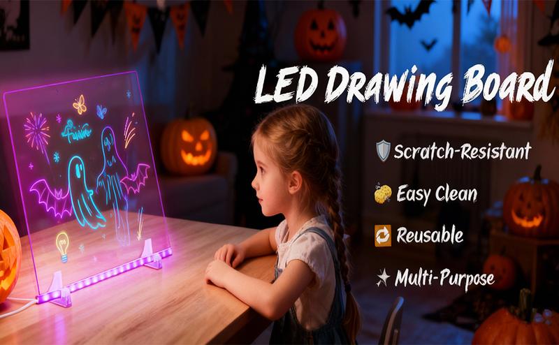 13"X10" LED Note Board with Colorful Lights, Drawing Board for Kids & Teens, Doodle Glow Board with 4 Modes, Light Up Dry Erase Board with Stand, 7 Markers & Spray Bottle, Gift Idea, Creative Play Boost Productivity Diamond Painting