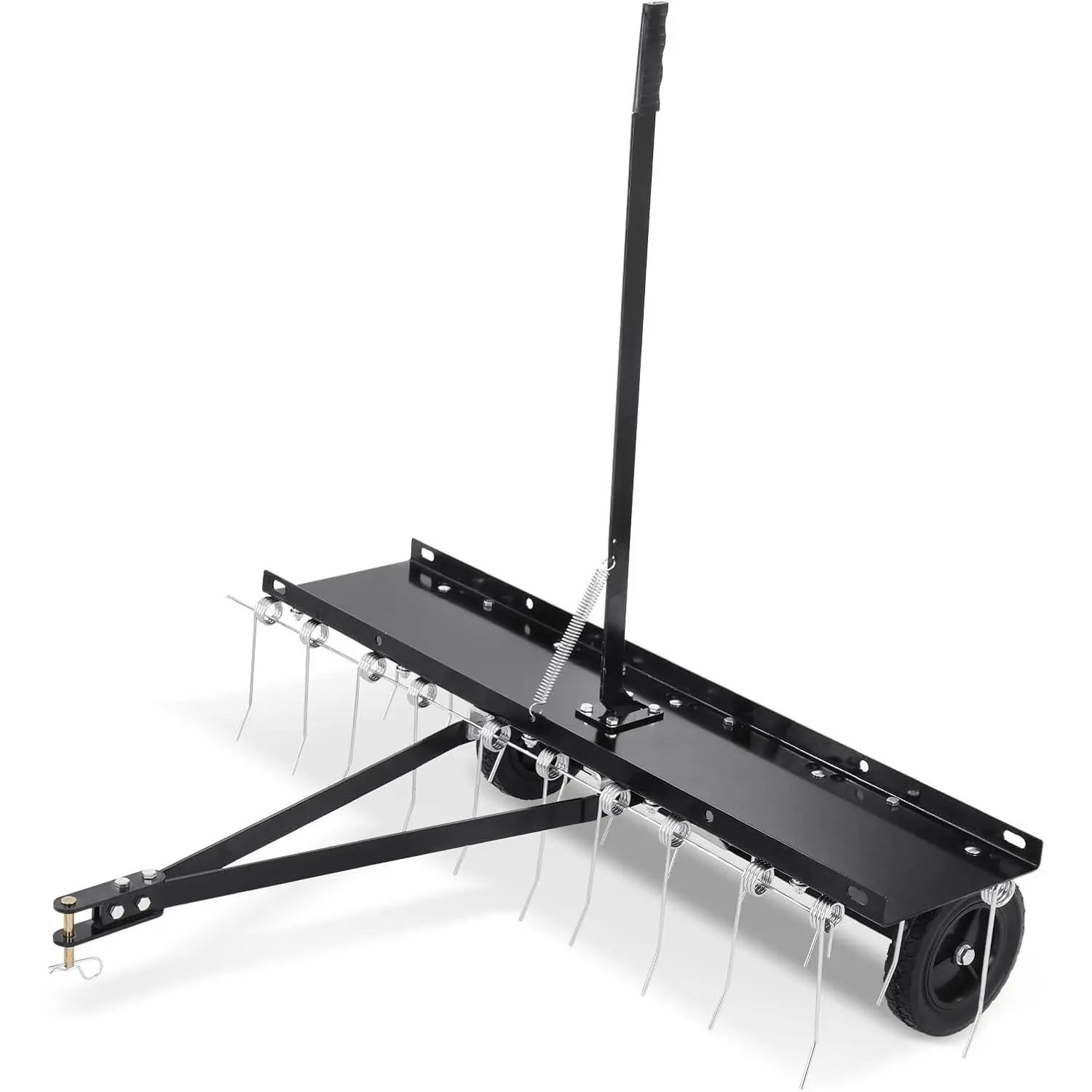 60 In Tow-Behind Dethatch Rake with Metal Frame, ATV/Mower Towed Lawn Dethatcher for Lawn Care, Pastures, Garden Farm Grass - Lift Handle, Flexible Tines, Rubber Support Wheels (40-in Option Available)