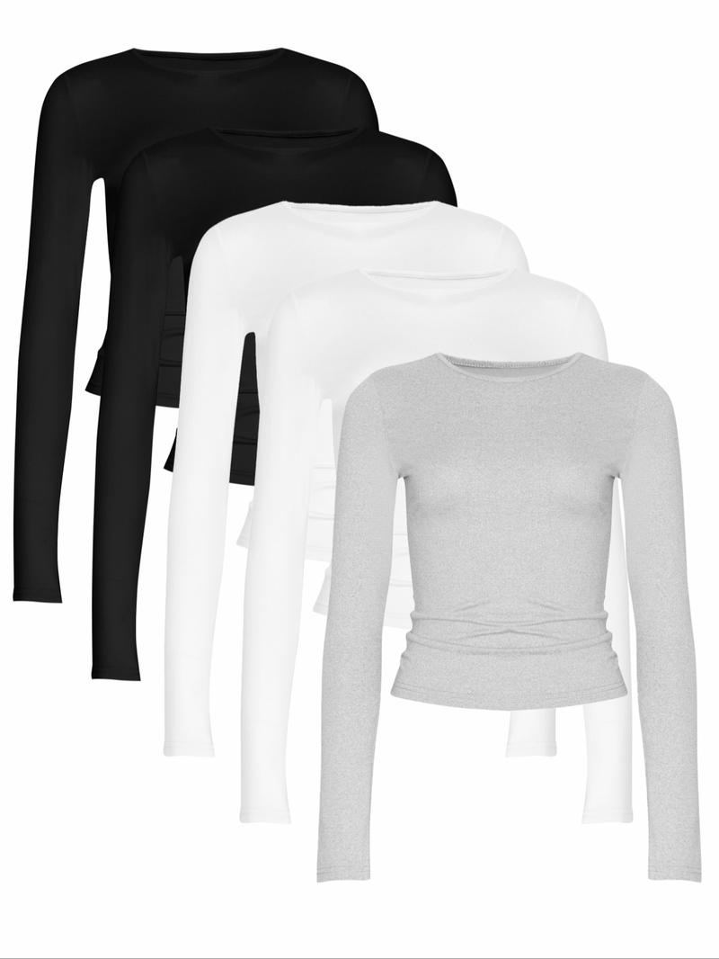 Women's Solid Ruched Long Sleeve Crop Lounge Tee, Casual Comfy Round Neck T-shirt for Daily Wear, Ladies Sleepwear for Spring & Fall, Pyjamas for Women