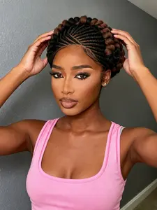 Full Lace Handmade Bantu Braided Wigs for Women, Short Cute Cornrow Braids, Synthetic Lace Frontal Hair Wig, Synthetic Wigs For Black Women