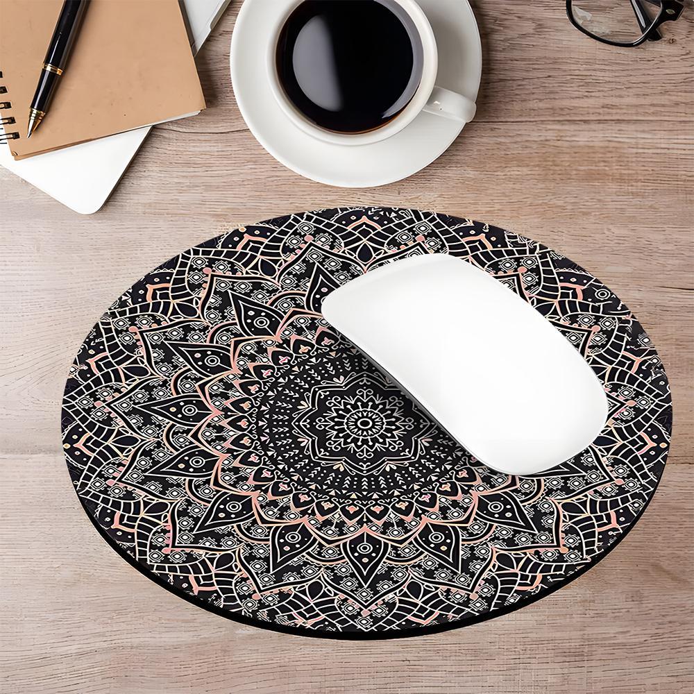 Vintage Mandala Pattern Mouse Pad, Round Mouse Pad with Non-slip Rubber Base, Decorative Mouse Mat for Gaming & Office