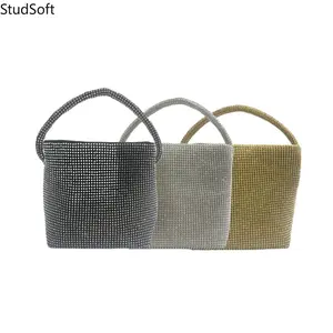 Rhinestone Evening Clutch Bag Luxury Bucket Tote Purse Silver Gold Black Handbag Sparkly Crystal Top Handle Shoulder Pouch for Wedding Party Club