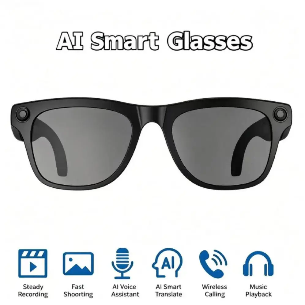 Ai Multifunctional Smart Wireless Glasses with Real-Time Multilingual Support, Blue Light Protection, Bluetooth-compatible Compatible, Ideal for Travel and Business