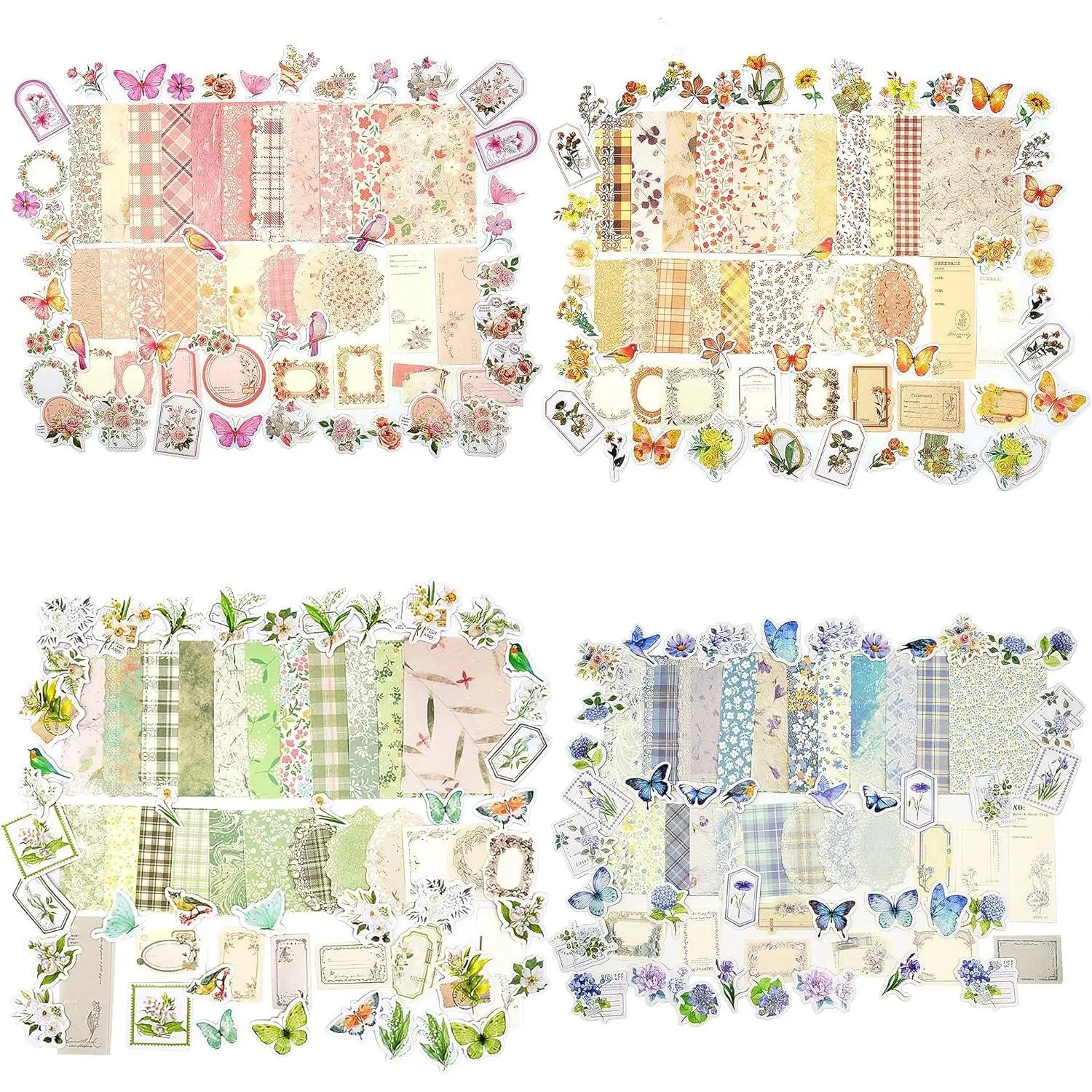 Vintage Floral Scrapbook Paper & Journaling Stickers (400pcs) Assorted Set - 4 Pack Junk Journal Supplies for Bullet Journaling, Retro Crafts, Planner, Mixed Media, Collage Card Albumfidget toys