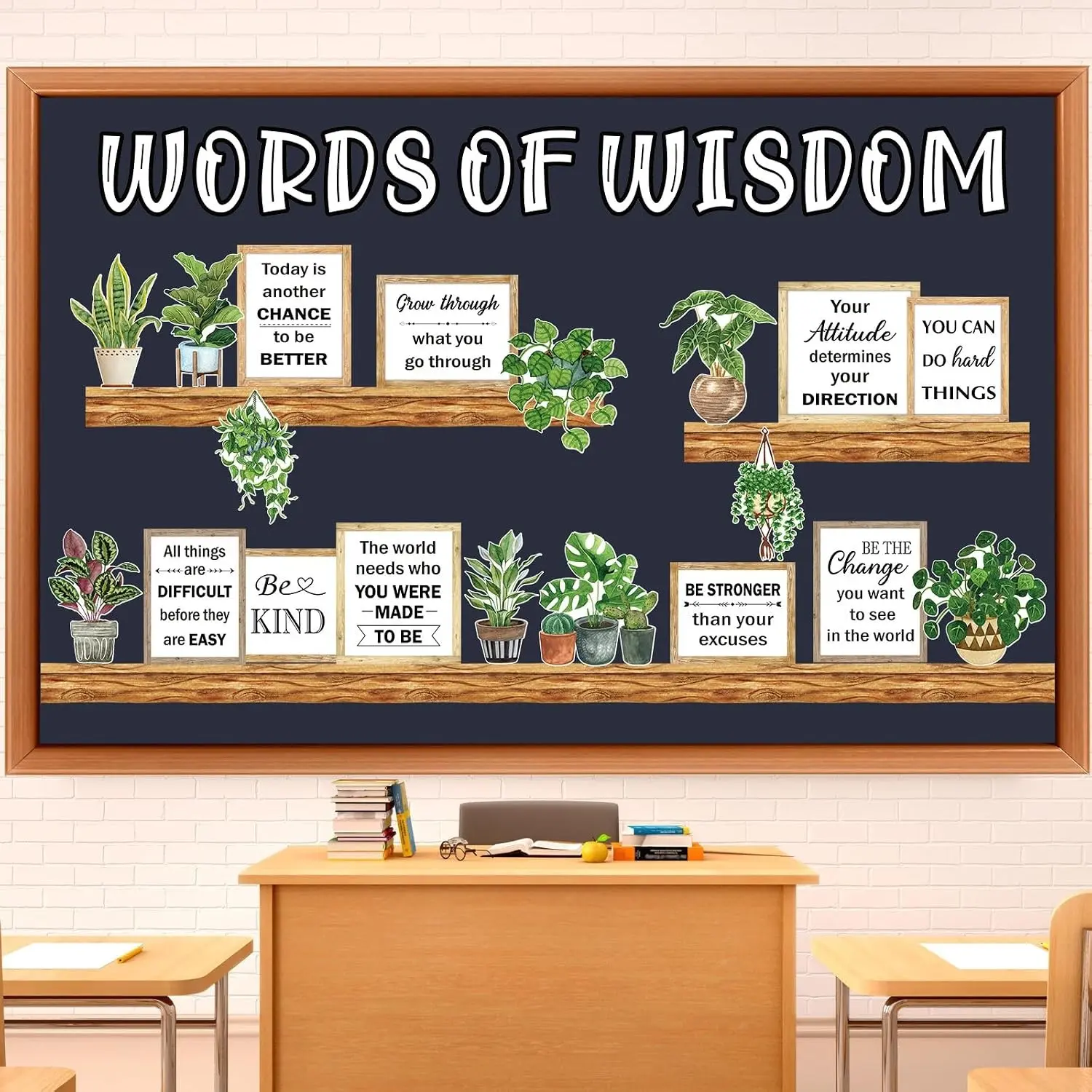 Classroom Bulletin Board Set, Greenery Bookshelf Decor - Plant Motivational Classroom Decorations, Reading Library Bulletin Board Cutouts for Back to School Teacher Wall Decor