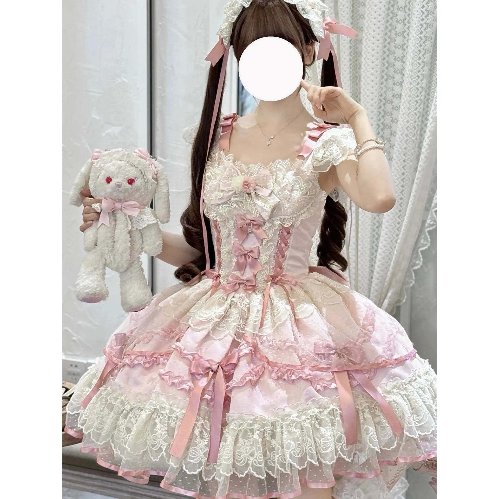 Cute plus Size Lolita Dress Japanese Style Soft Girl Ballet Wind Jsk Strap Dress Polyester Fiber Spring Summer Adult Ceremony
