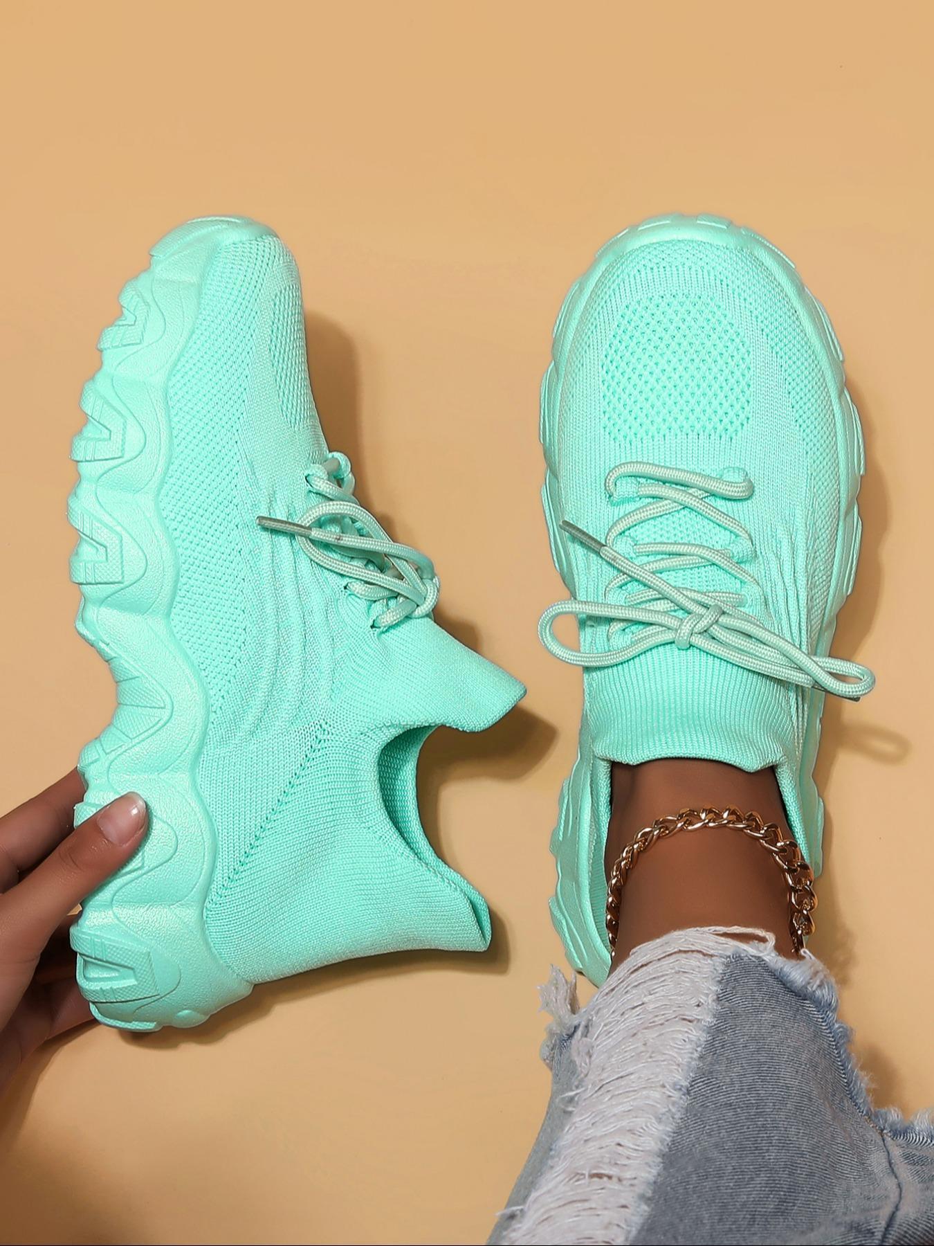 Women's Fashionable Lace Up Low Top Sneakers, Casual Comfortable Breathable Sports Running Shoes, All-match Basic Shoes for Daily Wear, Athletic Running Shoes, Knitted Running Shoes