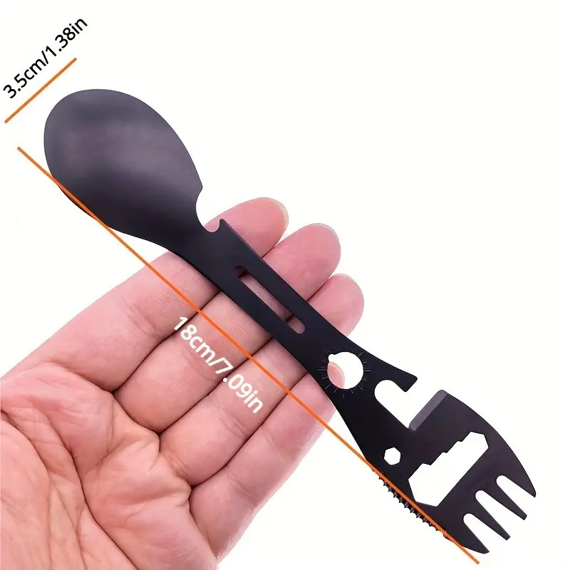 1count Multifunctional Outdoor Fork and Spoon Set with Removable Plates, 10-in-1 Practical Fork and Spoon Set, Stainless Steel Spoon and Bottle Opener, Fork-Knife Combo, Ideal for Hiking and Camping, Camping Utensil Set