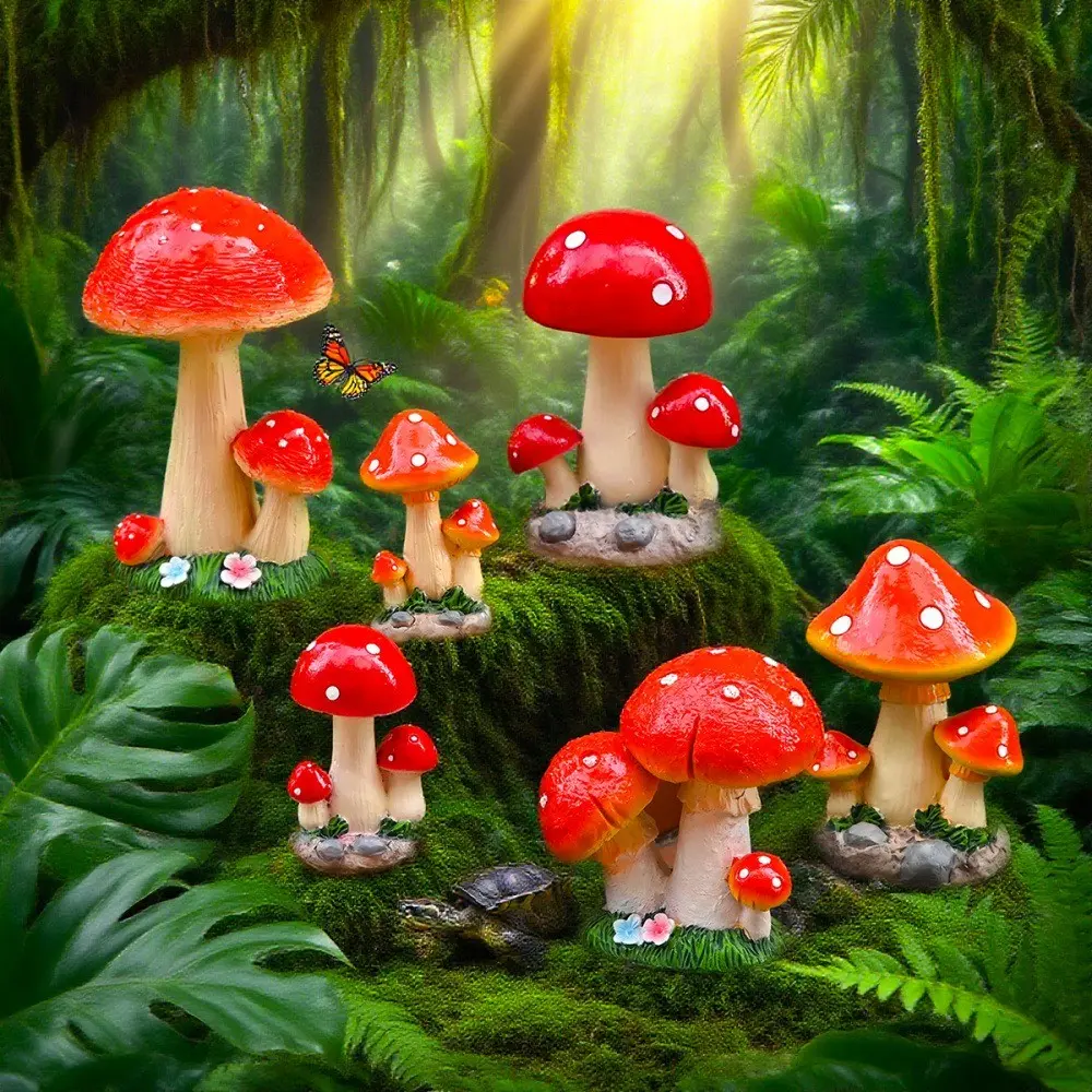 Mushroom Micro Landscape Ornament, Garden Pot Plant Decoration, Resin Craft Art, Mushroom Display Piece, Home Decor Item