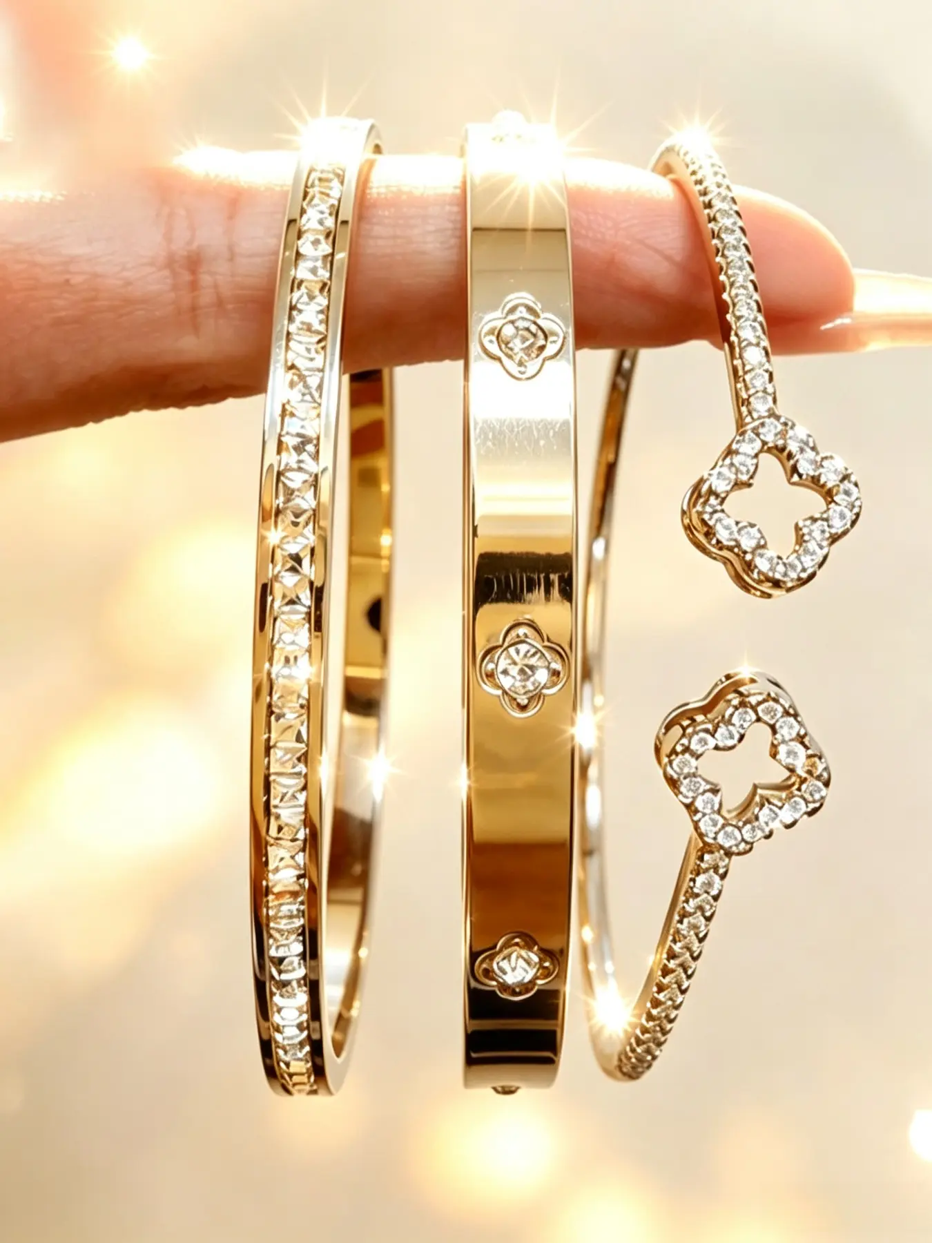 Luxury Stainless Steel Three-Piece Bracelet Set, Waterproof Stackable Bangle, Fashion Jewelry Gift for Daily Wear, Perfect for Parties