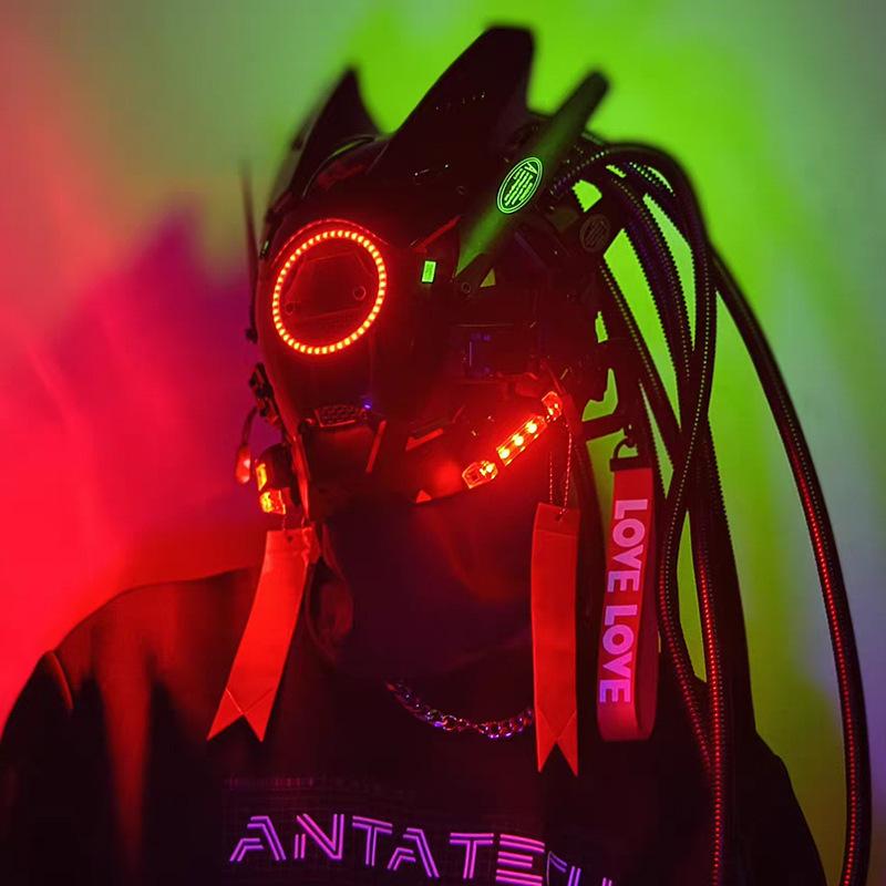 Cyberpunk Mask Iron Warrior Helmet Cosplay Men's Mecha Luminous Full Face Hood Tactical Mask