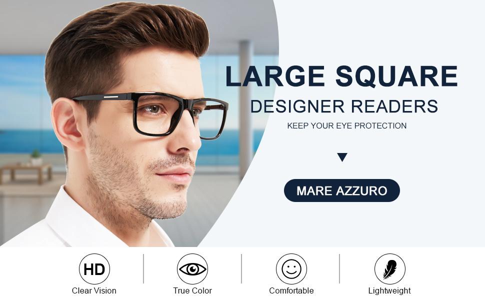 Oversized Square Reading Glasses Men Large Readers Big Face 1.0 1.25 1.5 1.75 2.0 2.25 2.5 2.75 3.0 3.5 4.0 5.0 6.0 (Black, 1.25)