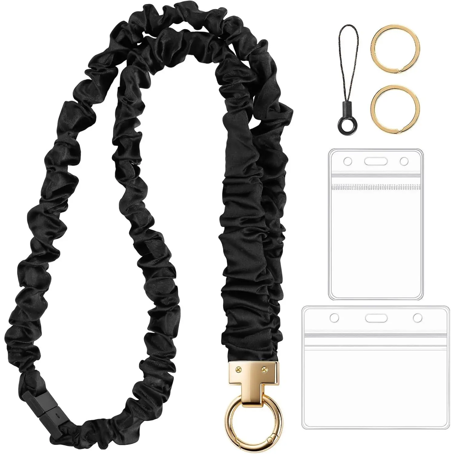 Breakaway Scrunchie Lanyard for ID Badges and  Lightweight Stretch Teacher Lanyard Design with Clasp for Teachers and Students,  Staff, and Appreciation Gifts (Black)