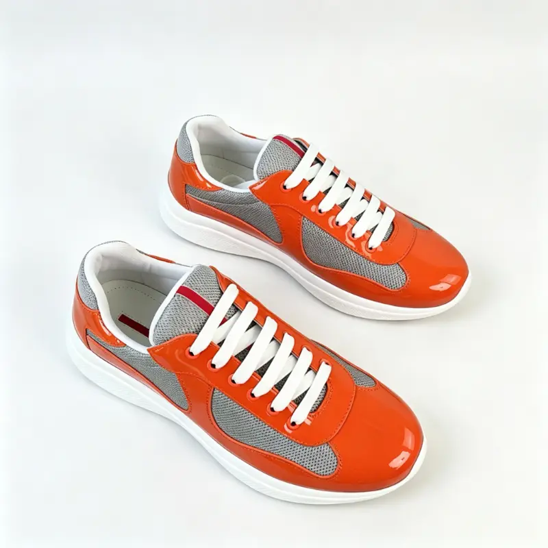 Orange Grey Mesh Platform Sneakers with Patent Leather Accent, Breathable Color Block Lace Up Casual Trainers, Thick-Soled Height-Increasing Fashion Footwear for Daily Travel, Casual Outings & Everyday Street Activities