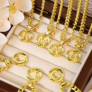 TK Hollow Round 26 Letter Pendant Necklace, Simple Style, Non-Fading Clavicle Jewelry
