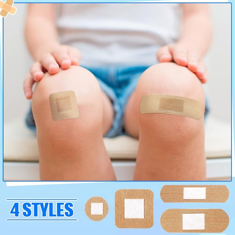 100/200pcs Flexible Fabric Adhesive Bandages Bulk Assorted Bandages Breathable Bandages Fingertip Bandages for Finger Wound Family First Aid Skin Wrap (4 Styles)