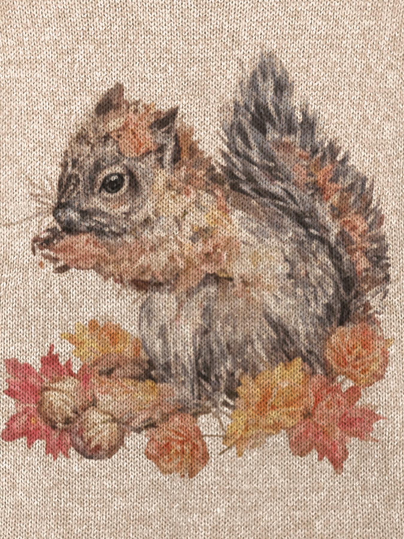 Women's Round Neck Cartoon Squirrel Print Sweater Knitwear, Loose-Fit Casual Knitted Pullover for Fall & Winter, Comfortable Daily Wear