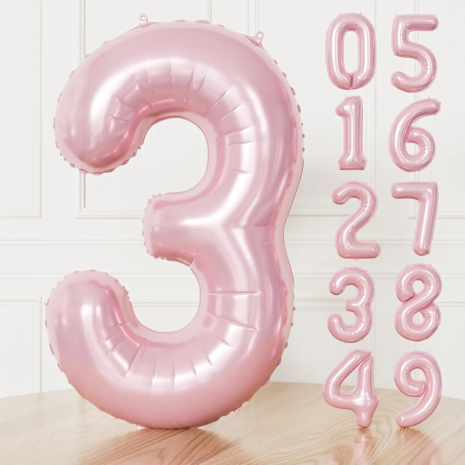 Pink Number 3 Balloons – 40 Inch Giant Foil Number Balloon, Light Pink Number Balloon for Girls Birthday, Shower & Princess Theme Party Decorations