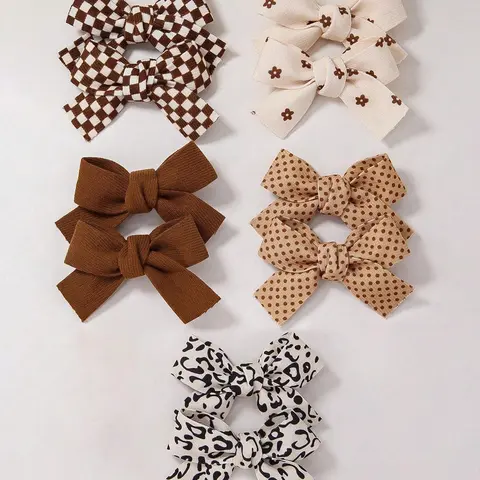 Baby Girls' Hair Bow Clip Set, Soft Fabric Large Bows in Assorted Plaid, Floral, Polka Dot Prints, Charming Patterns, Everyday Hair Accessories for Infants and Toddlers