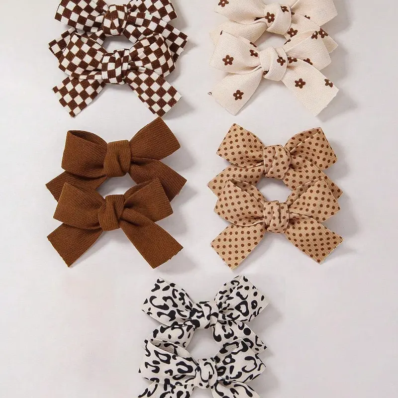 Baby Girls' Hair Bow Clip Set, Soft Fabric Large Bows in Assorted Plaid, Floral, Polka Dot Prints, Charming Patterns, Everyday Hair Accessories for Infants and Toddlers