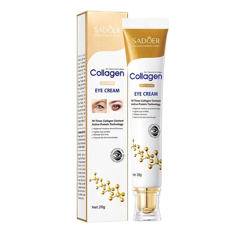 Collagen Eye Cream for Dark Circles and Puffiness, Brightening De-Puffing Eye Care for Tired Eyes and Daily Use, Under Eye Brightener