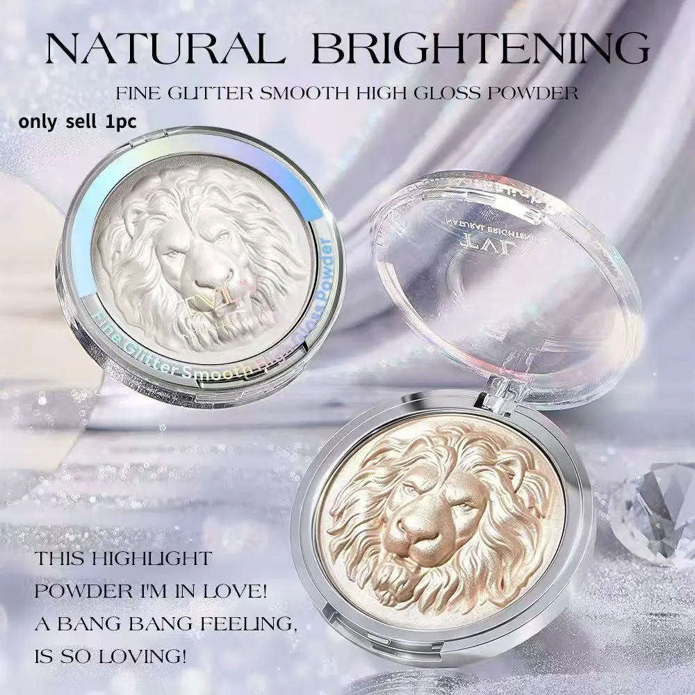 3D Lion Head Highlighter – Cosmetics Highlighter, Fine Glitter Mashed Potato Texture, Natural Brightening & Sculpting Luminous Effect for Face & Body, TikTok Viral Glow Powder